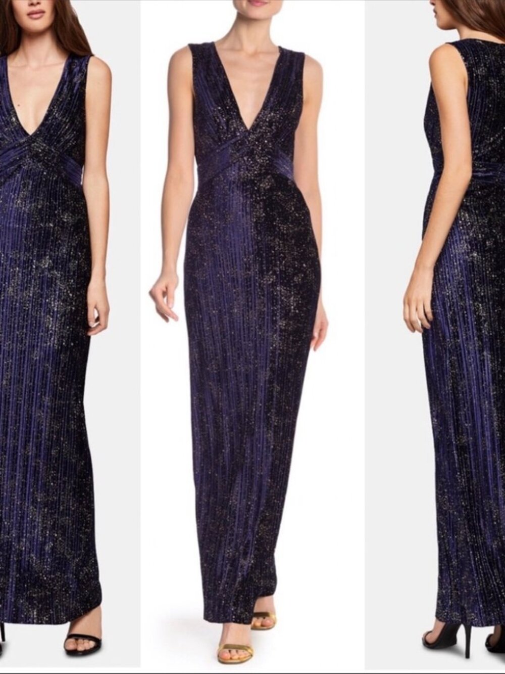 BCBGeneration Sparkle Navy V-Neck Evening Gown